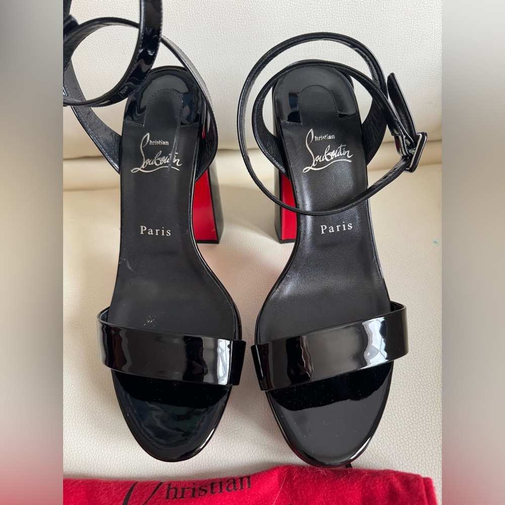 SOLD!Christian Louboutin Black Platform patent leather Heel Sandals - Picture 15 of 16